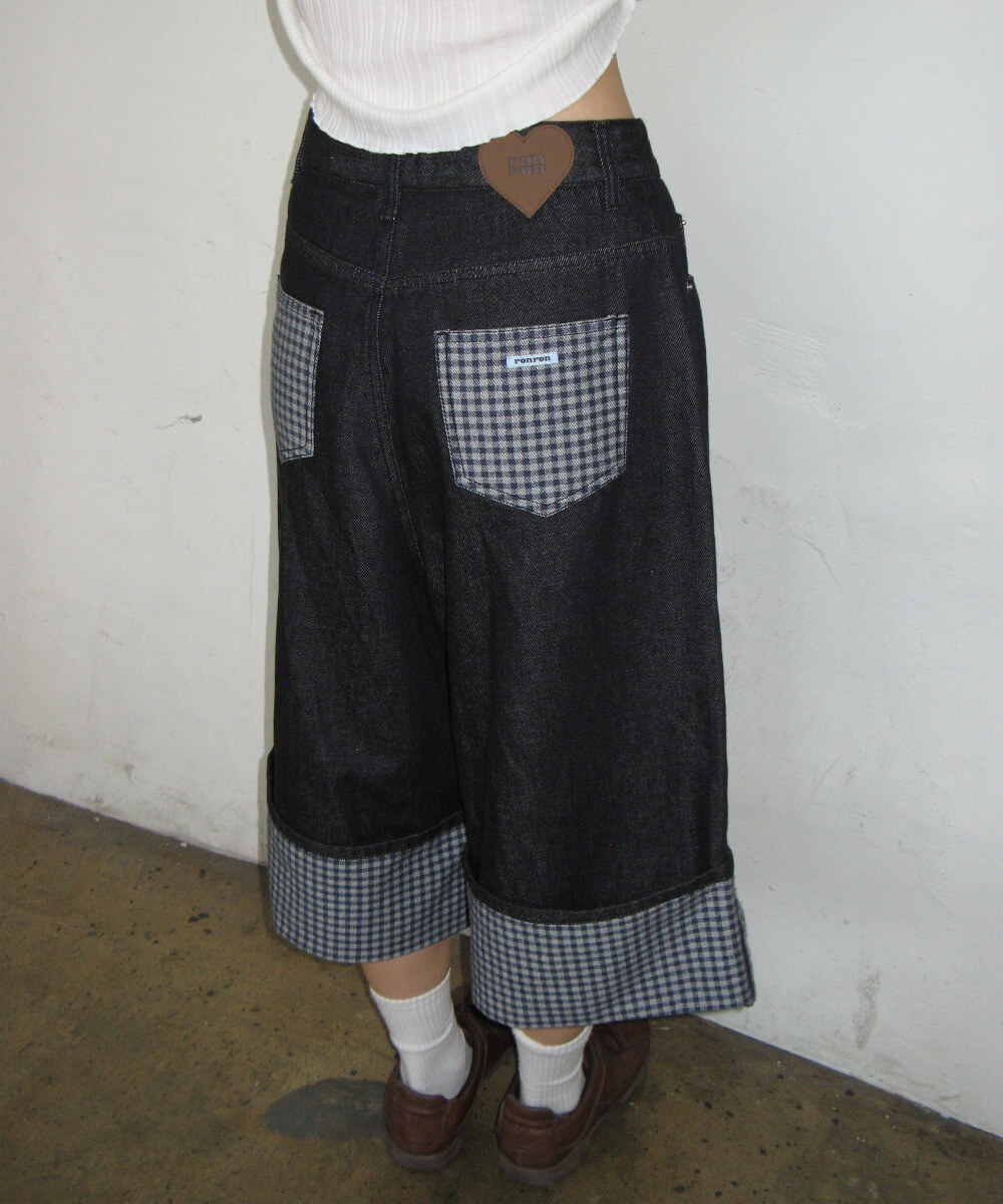 RONRON - CHECK COMBI BERMUDA DENIM PANTS *INDIGO BLUE* (RR26APT5330IB)