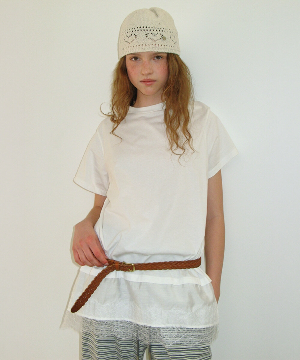 RONRON - SATIN LACE LAYERED T SHIRT  *2色* (RR26BST5638)