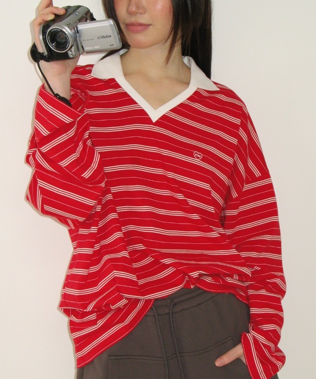 RONRON - STRIPE V NECK COLLAR LONG SLEEVE *2色* (RR26ALT5346)