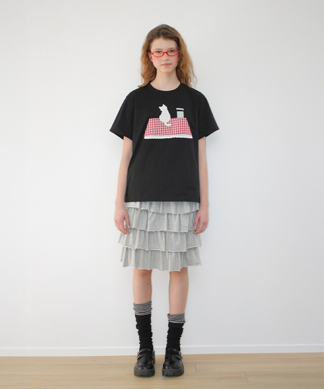 RONRON - ROOFTOP CAT APPLIQUE T SHIRT *BLACK* (RR26BST5602BK)
