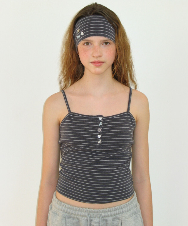 RONRON - HEADBAND SET PONY BUTTON STRIPE SLEEVELESS *2色* (RR26BSL5620)