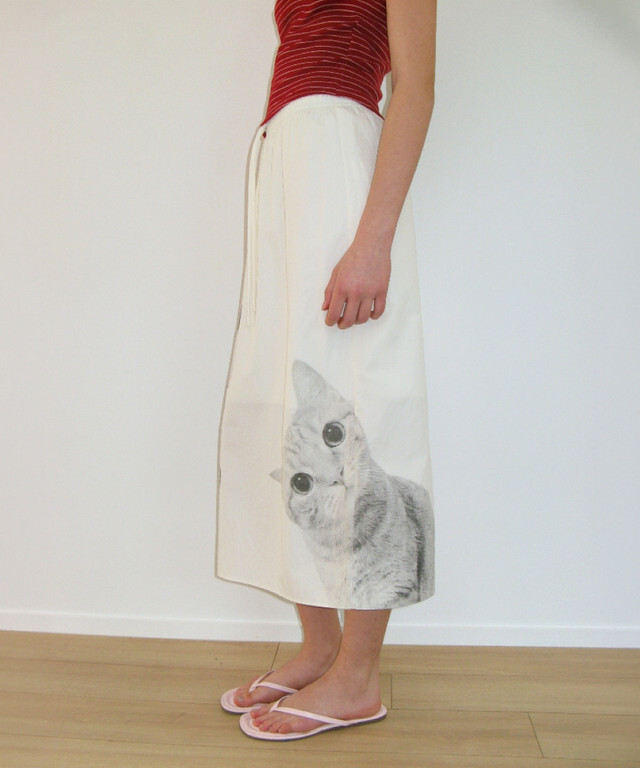 RONRON - PONY CAT PRINT TUBE TOP SKIRT *IVORY* (RR26BSK5429IV)