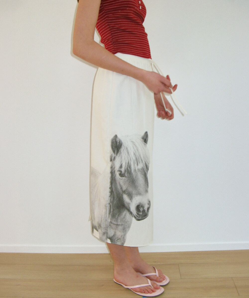 RONRON - PONY CAT PRINT TUBE TOP SKIRT *IVORY* (RR26BSK5429IV)