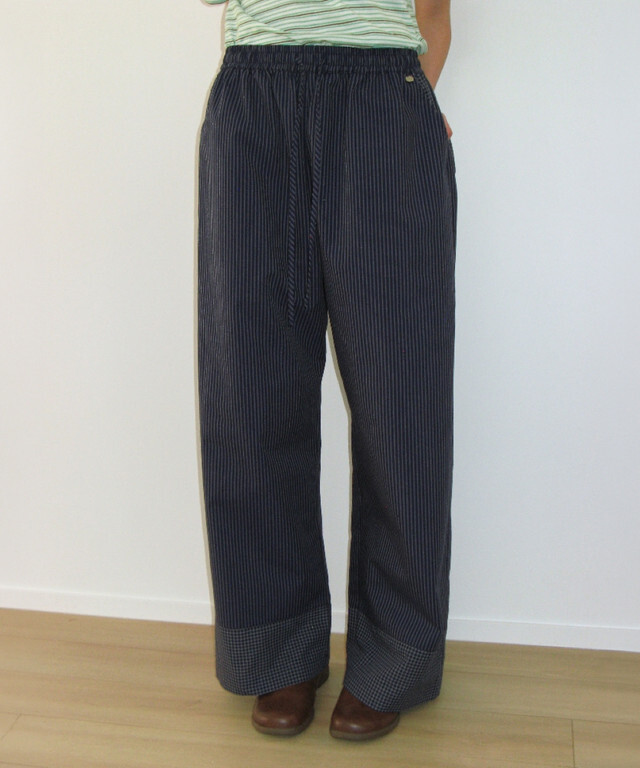 RONRON - STRIPE CHECK PANEL COMFORT PANTS *NAVY* (RR26BPT5063NV)