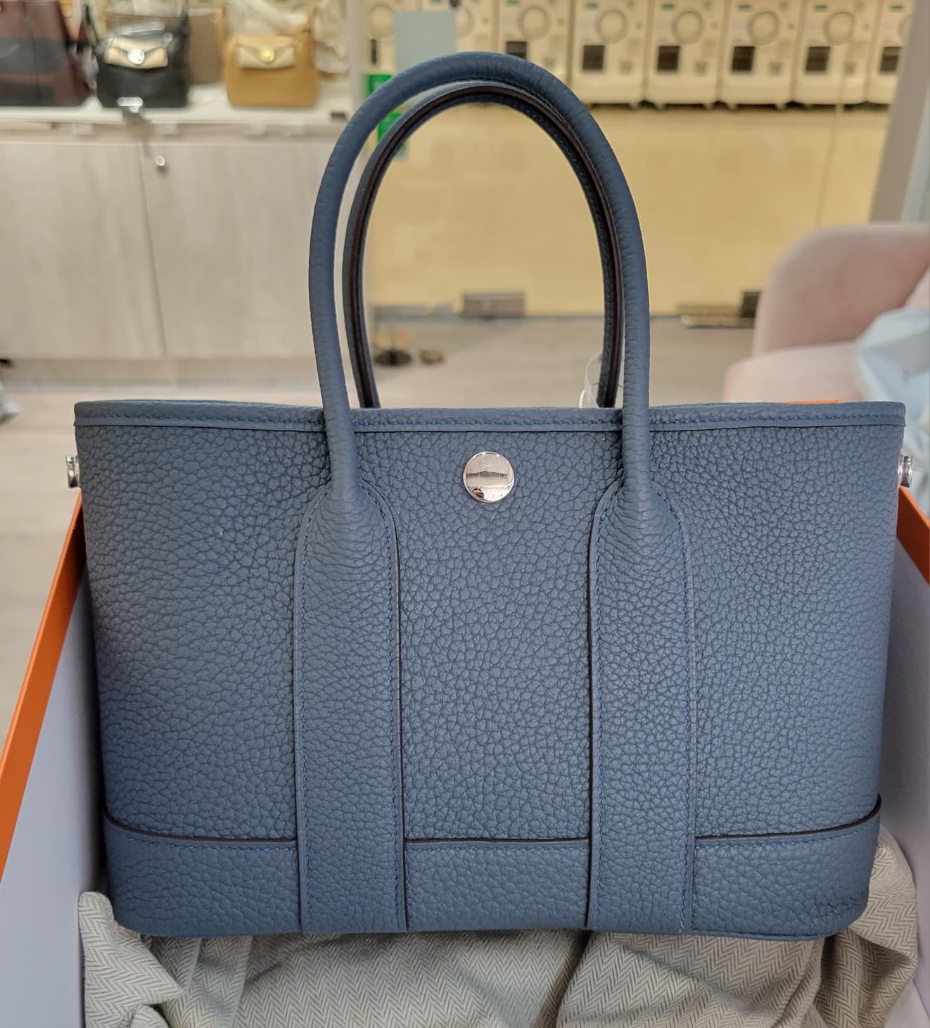HERMES MINI GARDEN PARTY 23 N7 BLEU TEMPETE CK 風暴藍銀扣