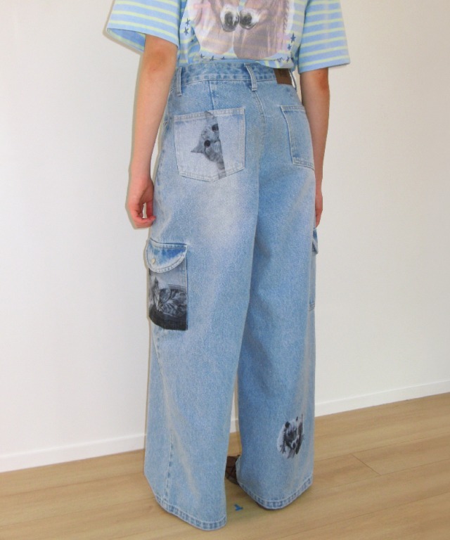 RONRON - PONY CAT FRIENDS CARGO DENIM PANTS * LIGHT BLUE* (RR26BDN5426LB)