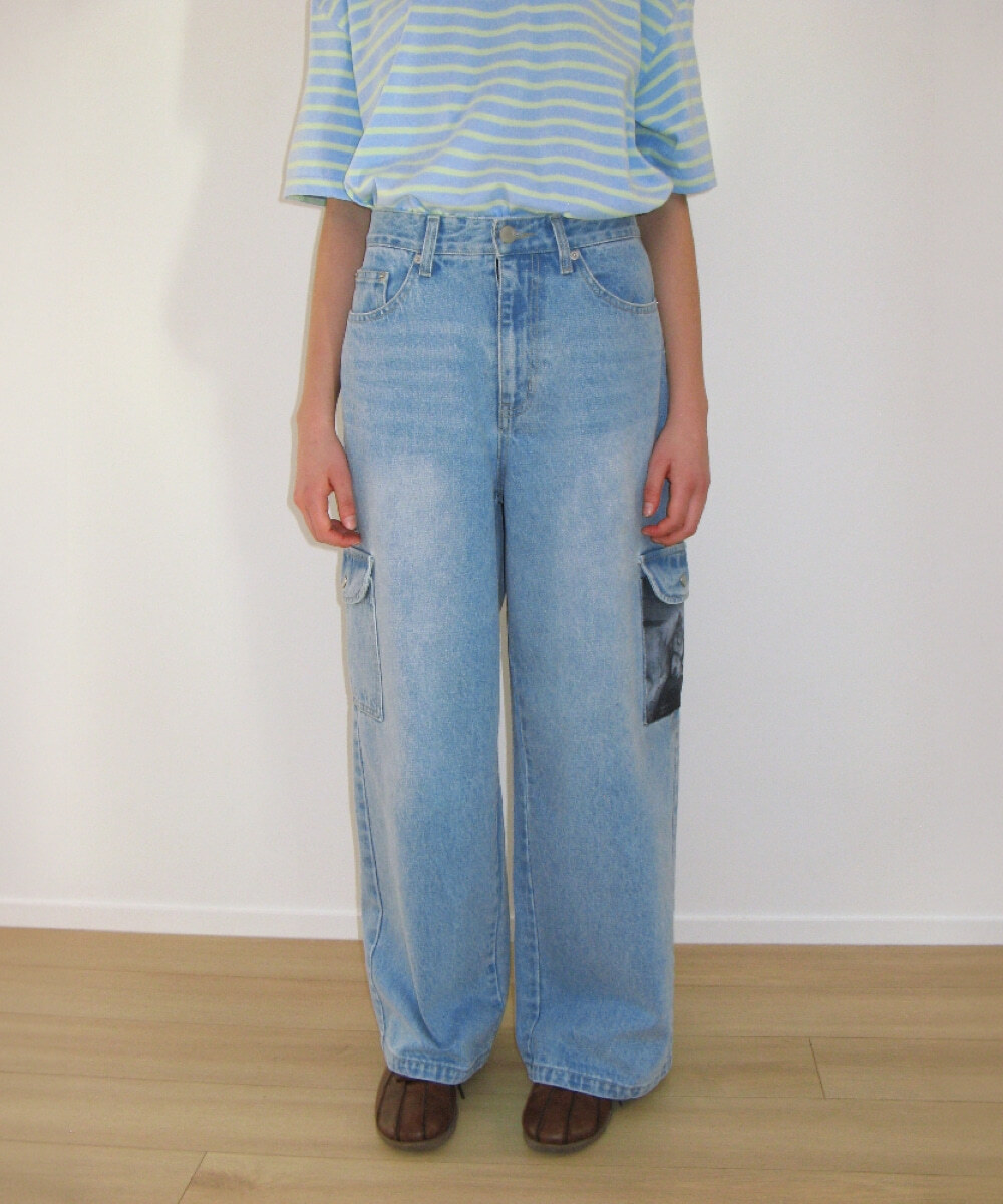 RONRON - PONY CAT FRIENDS CARGO DENIM PANTS * LIGHT BLUE* (RR26BDN5426LB)
