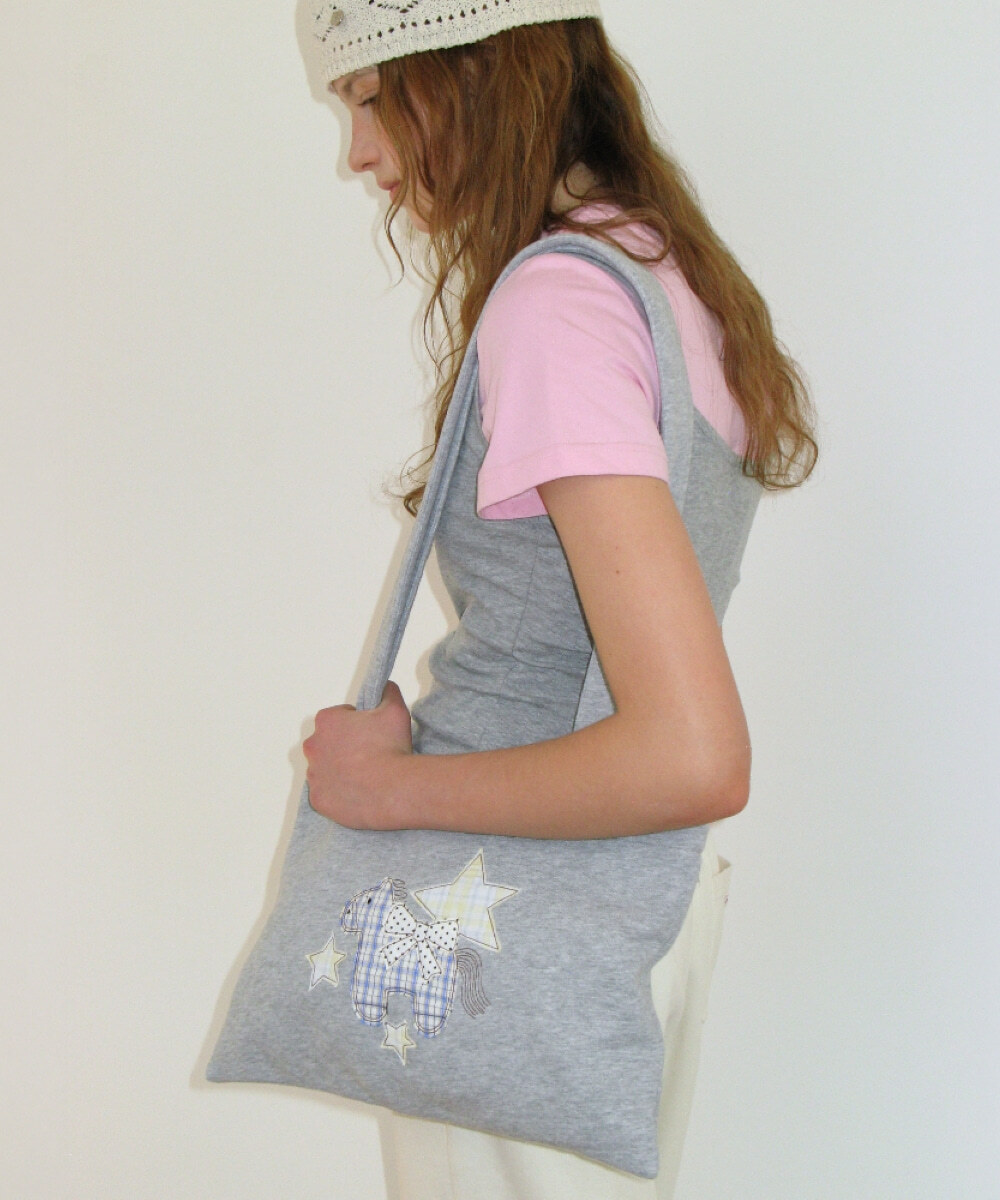 RONRON - RIBBON PONY APPLIQUE SWEAT SHOULDER BAG *GREY* (RR26BBG5667GR)