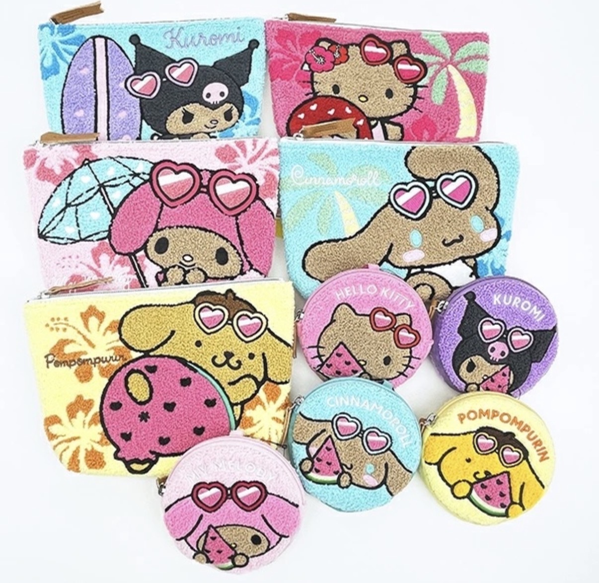 【連線大優惠】JP Sanrio 夏日曬黑版 毛巾刺繡拉鏈袋 4571 TK260717