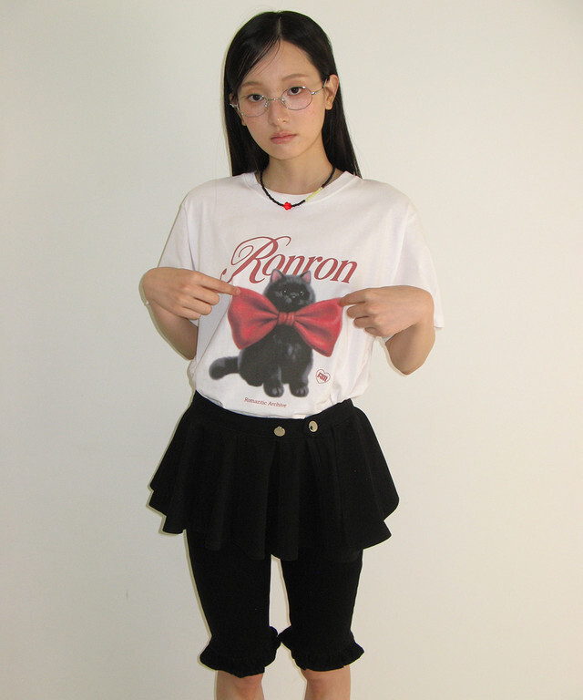 RONRON - BIG RIBBON CAT BASIC FIT T SHIRT *WHITE* (RR26AST5514WH)