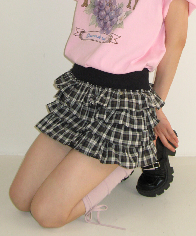 RONRON - CHECK CANCAN MINI SKIRT *NAVY* (RR26ASK5556NV)