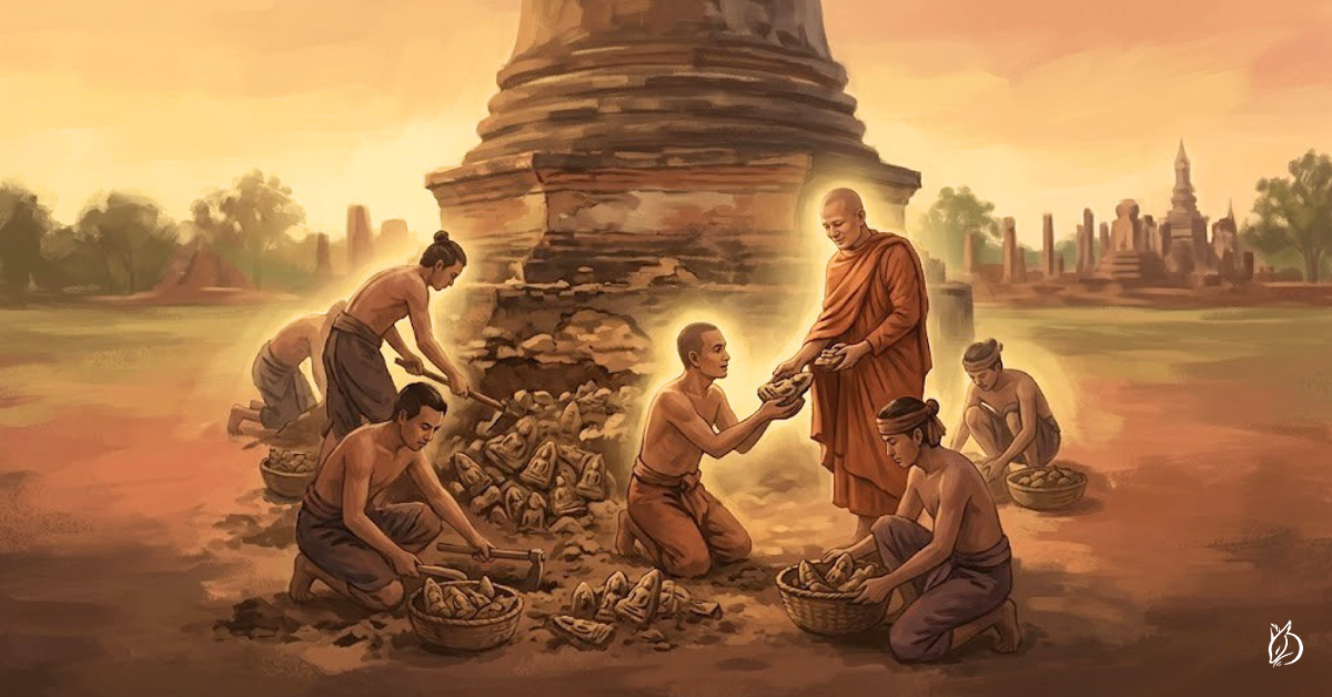 根據泰國佛牌圈的流傳,在重建古塔的工程中,工人清理基座時意外挖出了大量素可泰時期的帕頌扣古牌。帕波將這批聖物分發給所有在場的工人,而後他的家業長盛不衰,延續至拉瑪六世時期。