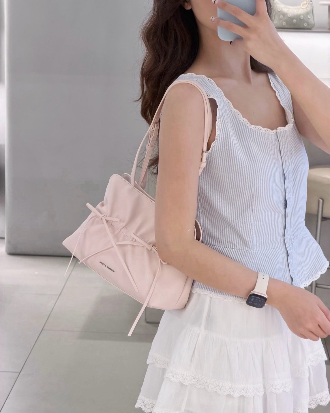 <送品牌保溫杯>Charles & Keith 小CK Reese 蝴蝶結 褶皺 芭蕾風 肩背包