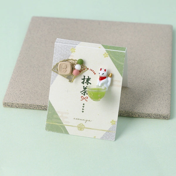 抹茶和菓子扇子白狐耳環