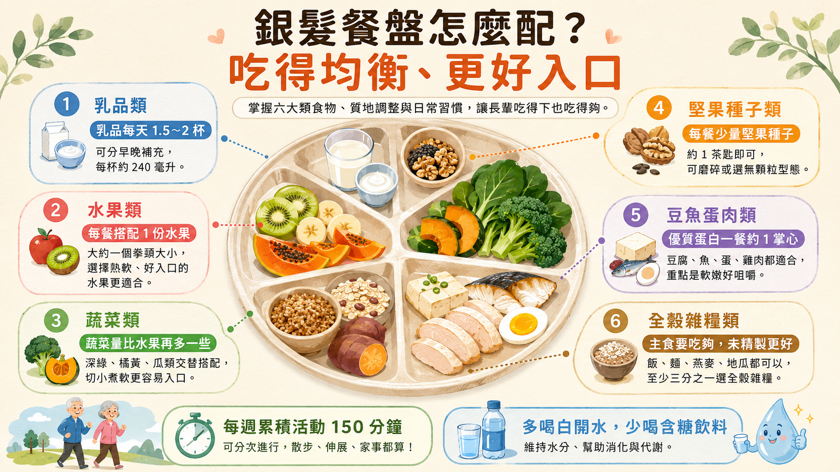 銀髮餐盤怎麼配?均衡飲食指南:六大類食物搭配建議