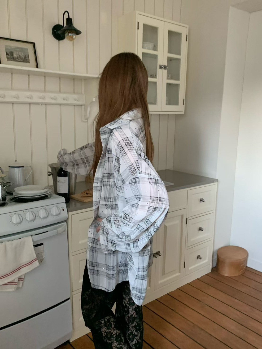 鑲鑽格子休閒襯衫