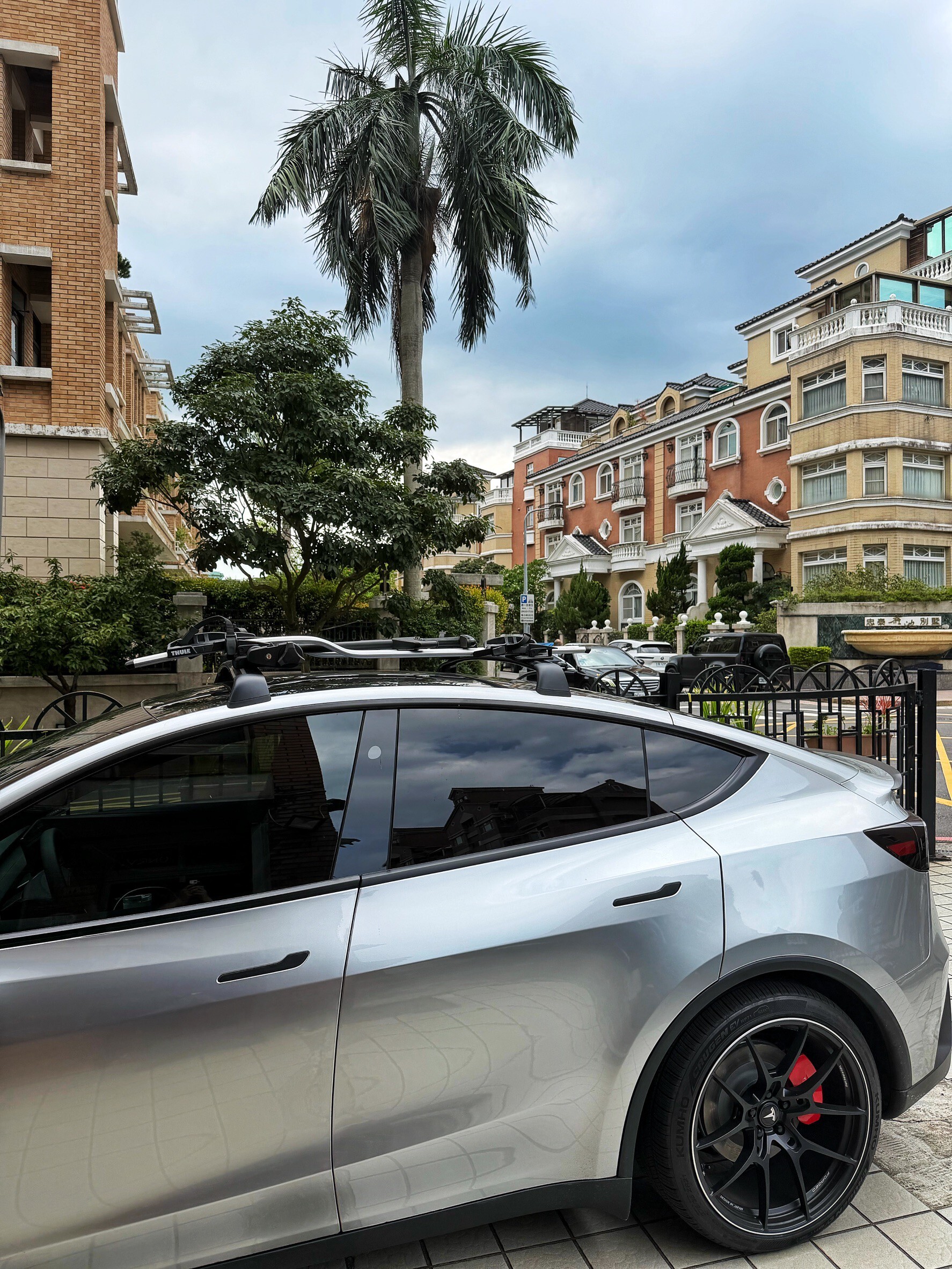 Tesla Model Y cycling setup with THULE ProRide 598 bike carrier