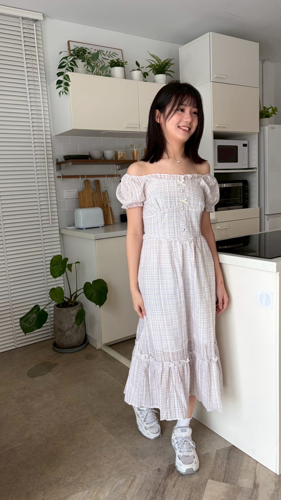 日系感格紋蝴蝶結洋裝