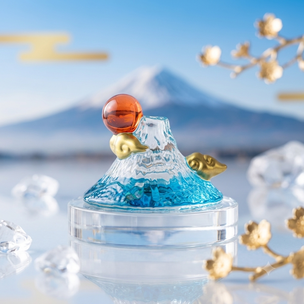 【最新發售】JP 緣起物 水晶玻璃夕陽富士山擺設 49-592B TK260717