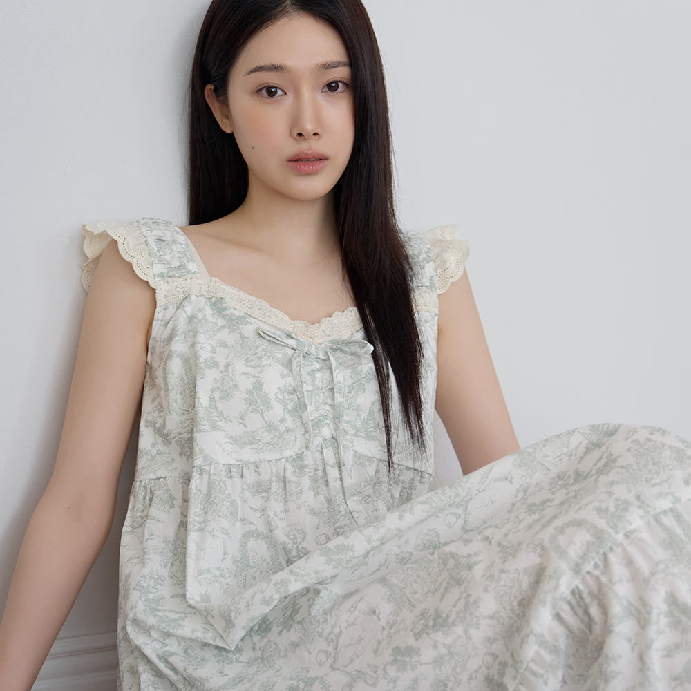 JUUNEEDU｜蕾絲蝴蝶結印花無袖睡衣