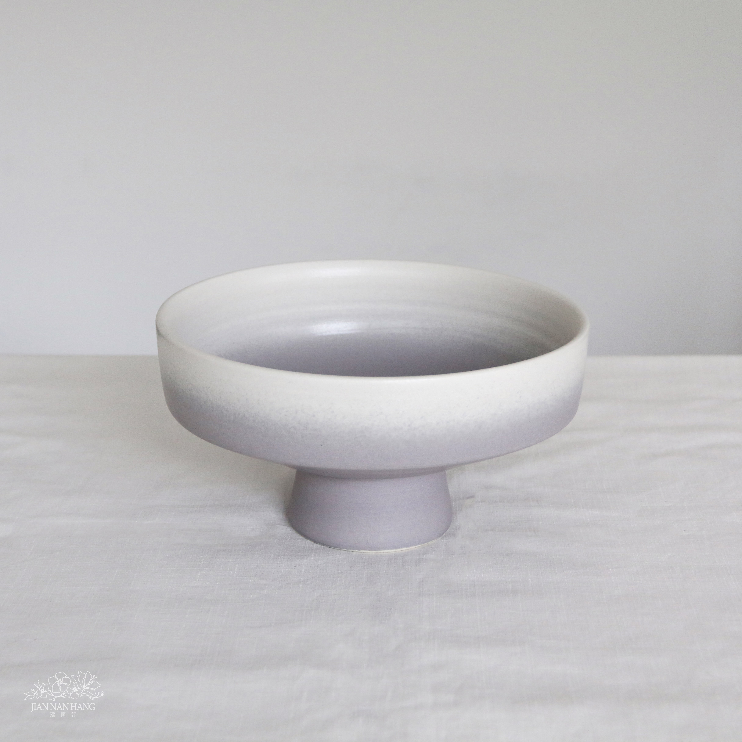 手作陶瓷花器 高腳缽 淺紫灰