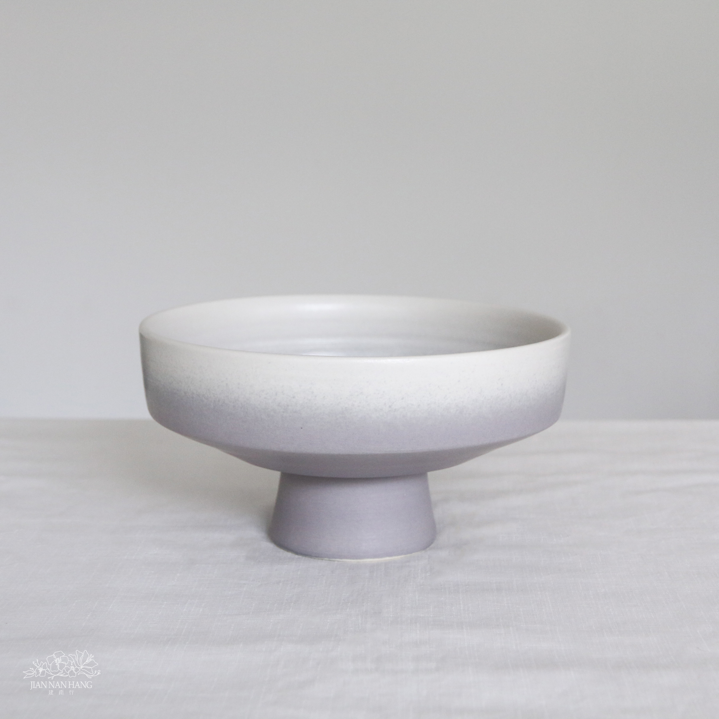 手作陶瓷花器 高腳缽 淺紫灰