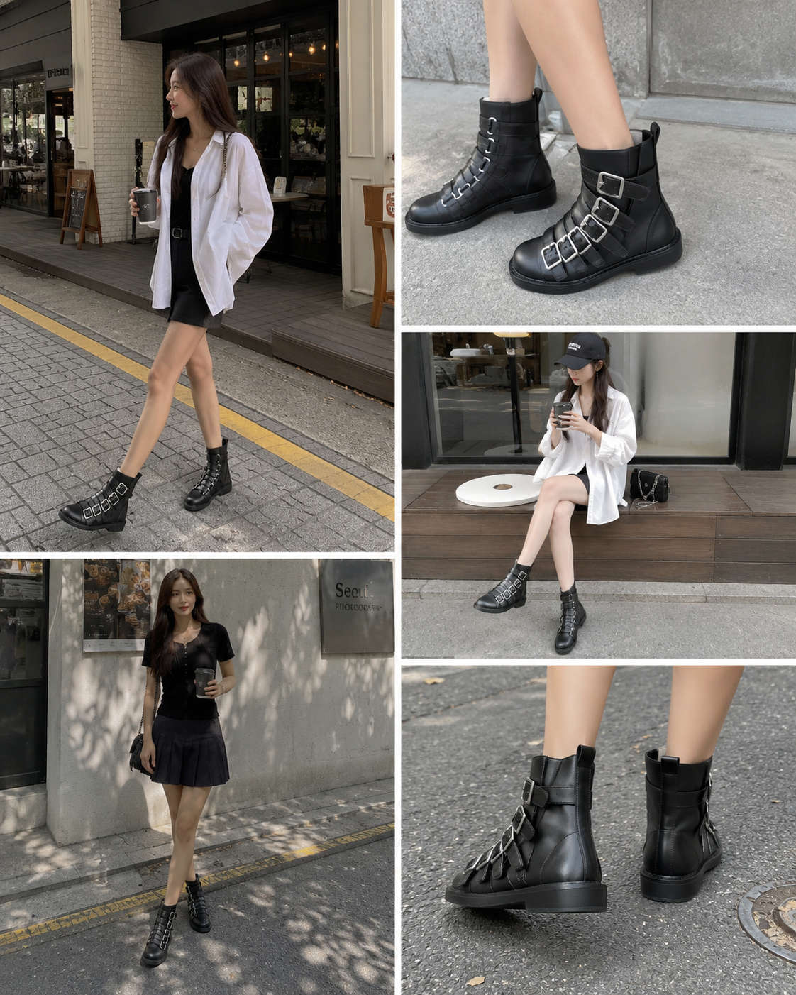 【預購】BURBERRY H0717513 女裝黑色扣子皮革靴