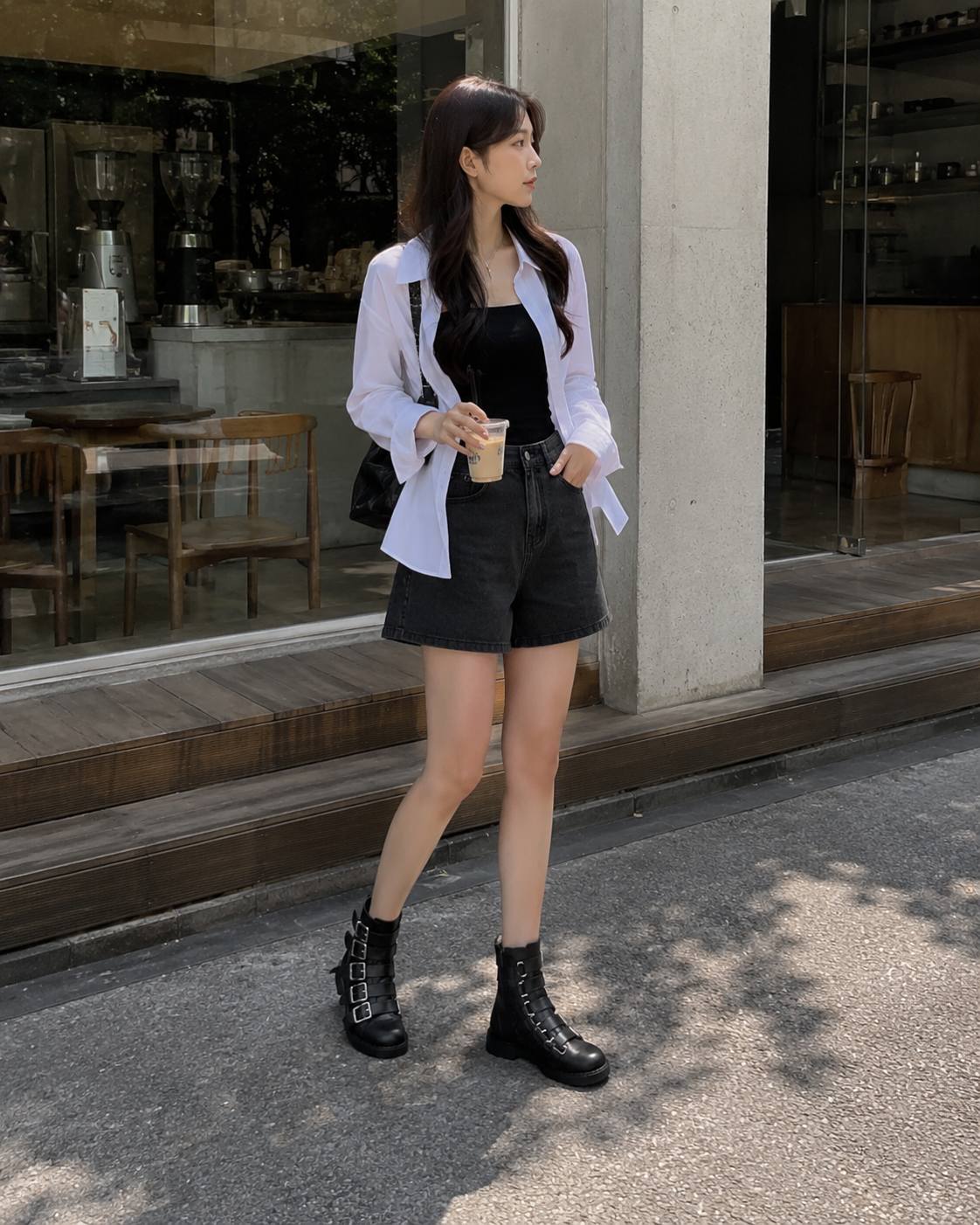 【預購】BURBERRY H0717513 女裝黑色扣子皮革靴