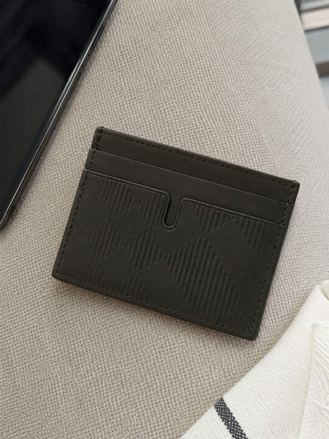【預購】BURBERRY H0717505 深綠色Sandon格紋皮革卡套