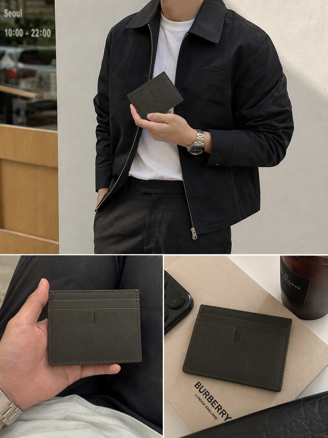 【預購】BURBERRY H0717505 深綠色Sandon格紋皮革卡套