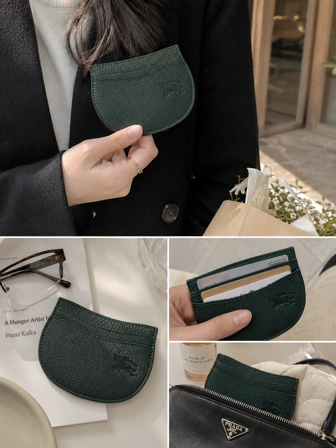 【預購】BURBERRY H0717504 綠色Rocking Horse皮革卡套