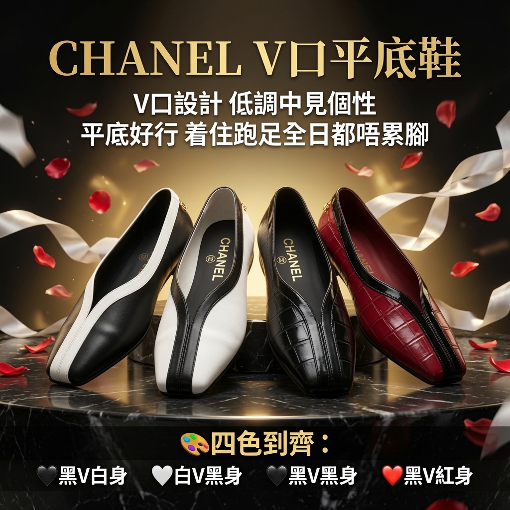 CHANEL V口平底鞋