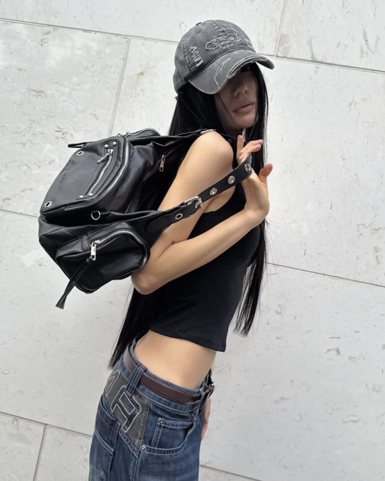<全新品牌> 韓國 BLACK PURPLE Maxi Marco Bag 復古 孔眼 作舊 機車包 四色