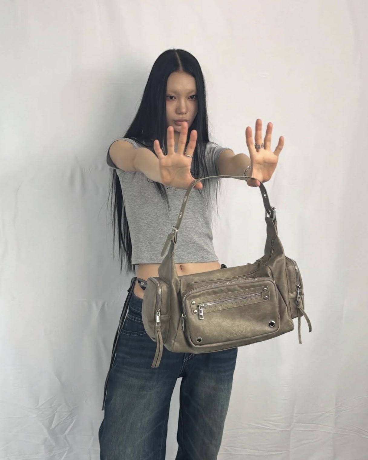 <全新品牌> 韓國 BLACK PURPLE Maxi Marco Bag 復古 孔眼 作舊 機車包 四色