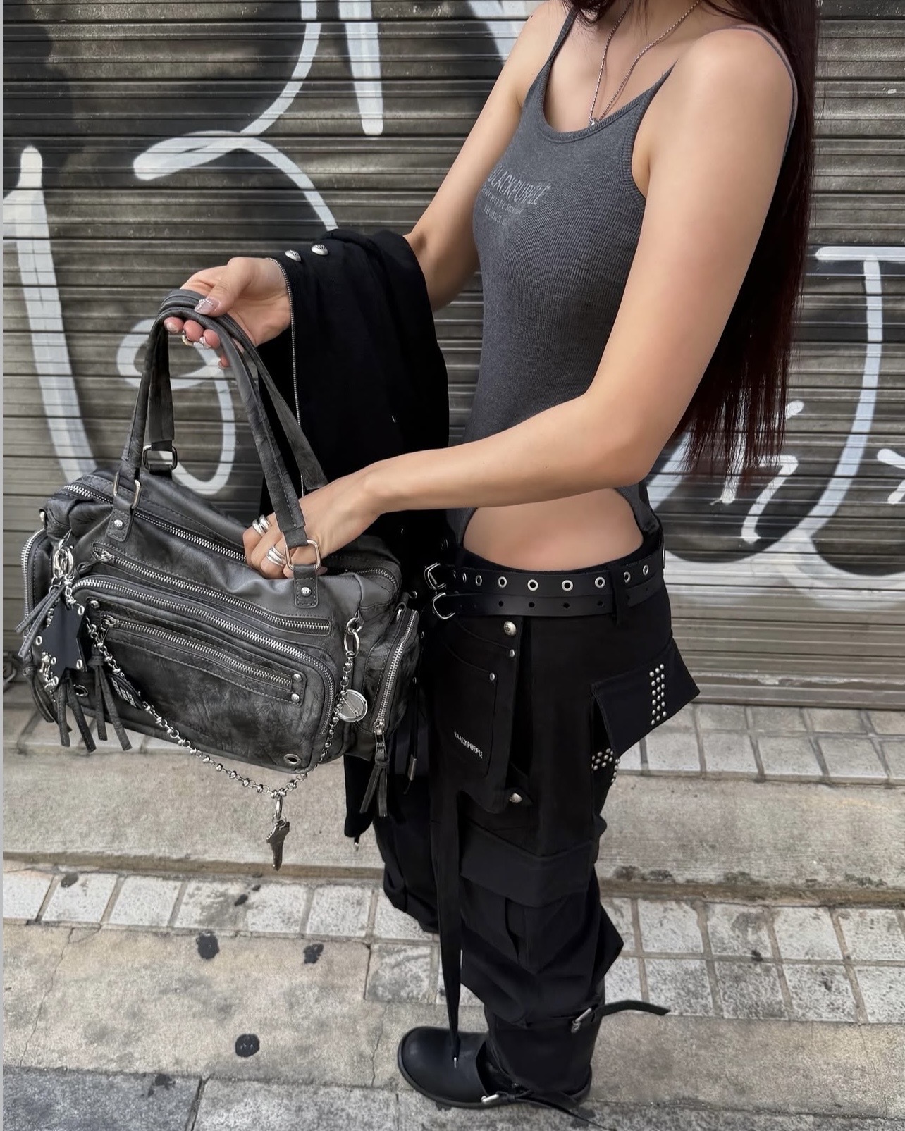 <全新品牌> 韓國 BLACK PURPLE Bread Bag 復古 孔眼 作舊 機車包 七色