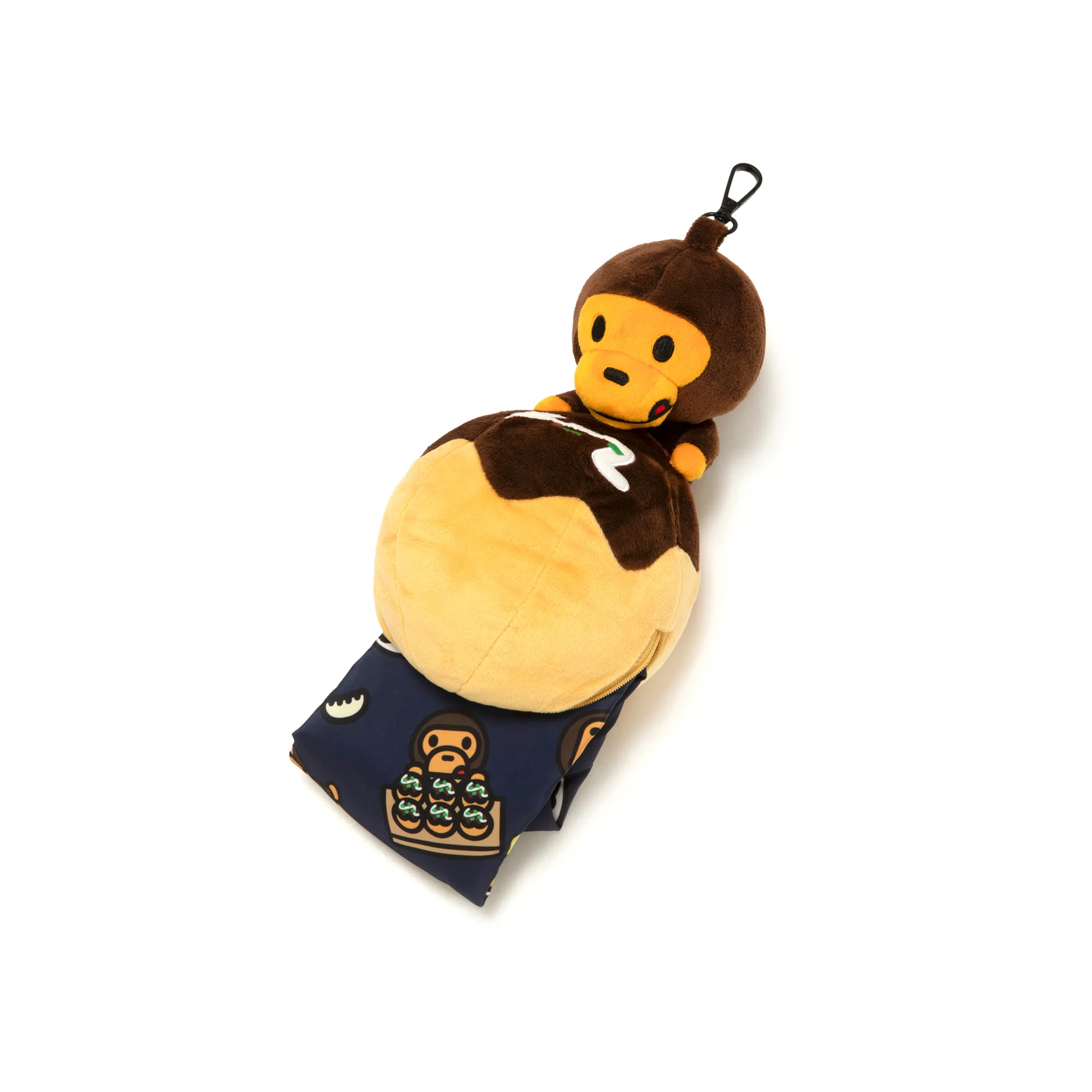 -(C6b)-A BATHING APE BAPE BABY MILO PRINT TOTE BAG WITH TAKOYAKI PLUSH KEYCHAIN 章魚燒 掛件 可收納式滿版美食購物袋 托特包-W4541XXR