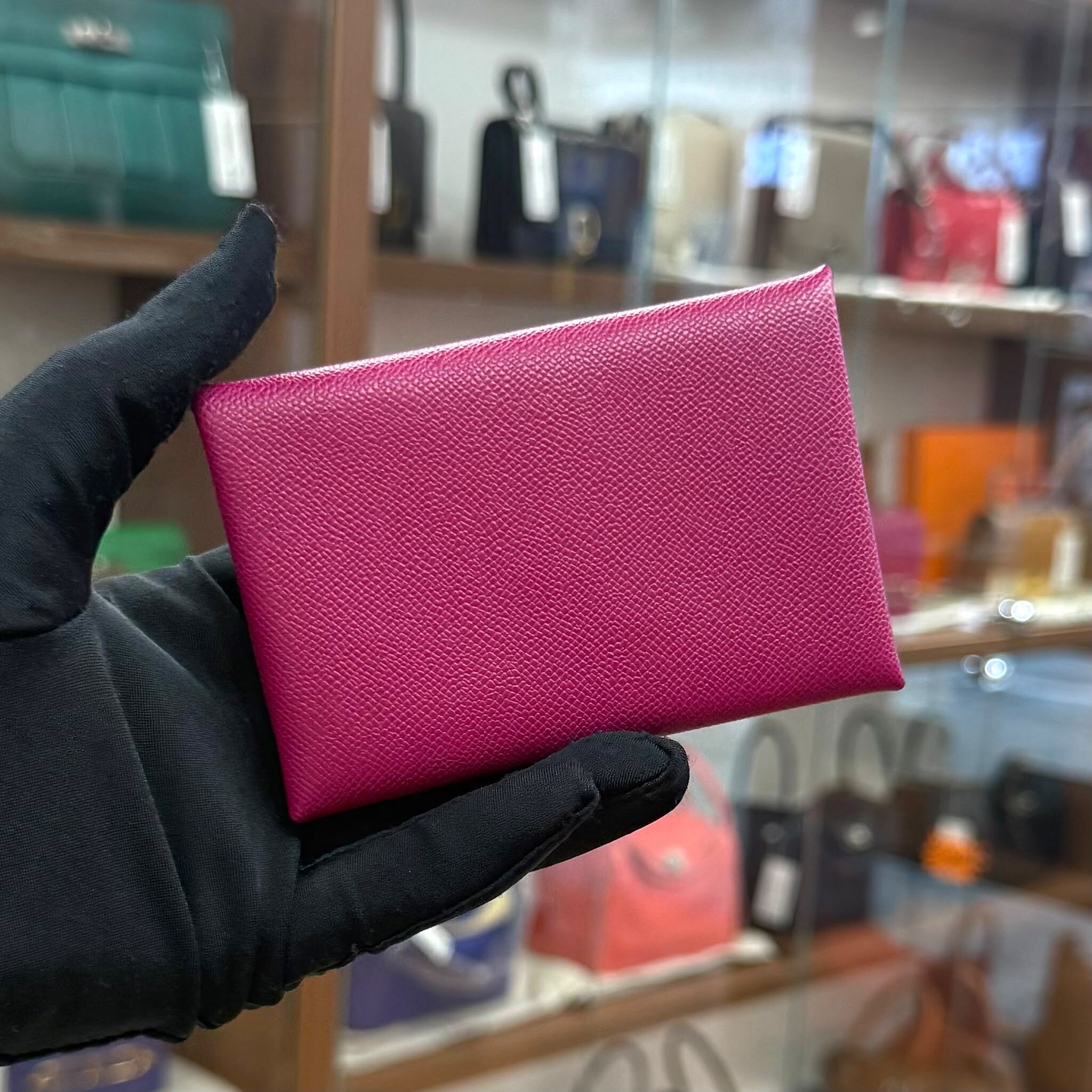 98%NEW USED HERMES CALVI CARD HOLDER EPSOM 玫瑰紫色 STAMP D #愛馬仕卡片套