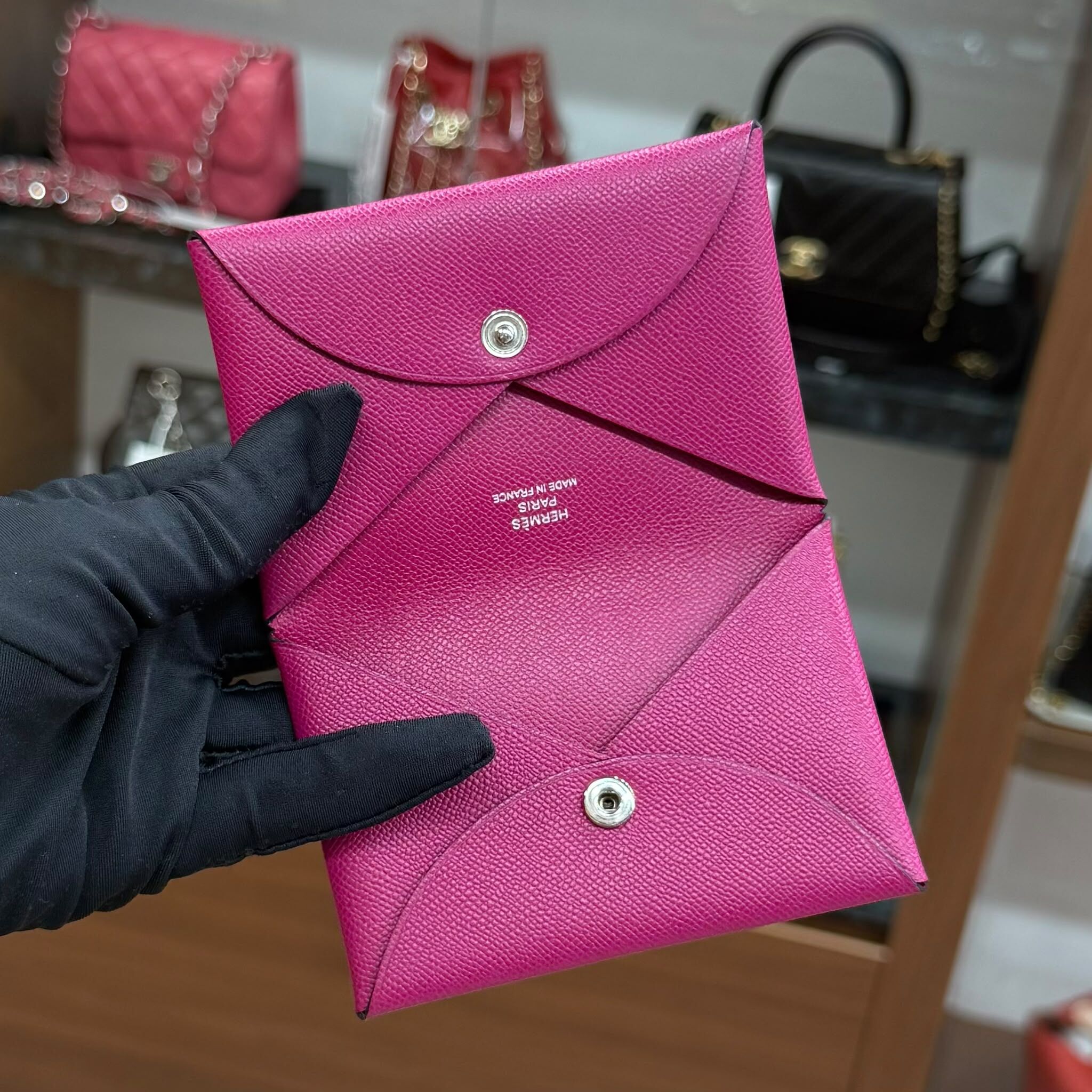 98%NEW USED HERMES CALVI CARD HOLDER EPSOM 玫瑰紫色 STAMP D #愛馬仕卡片套