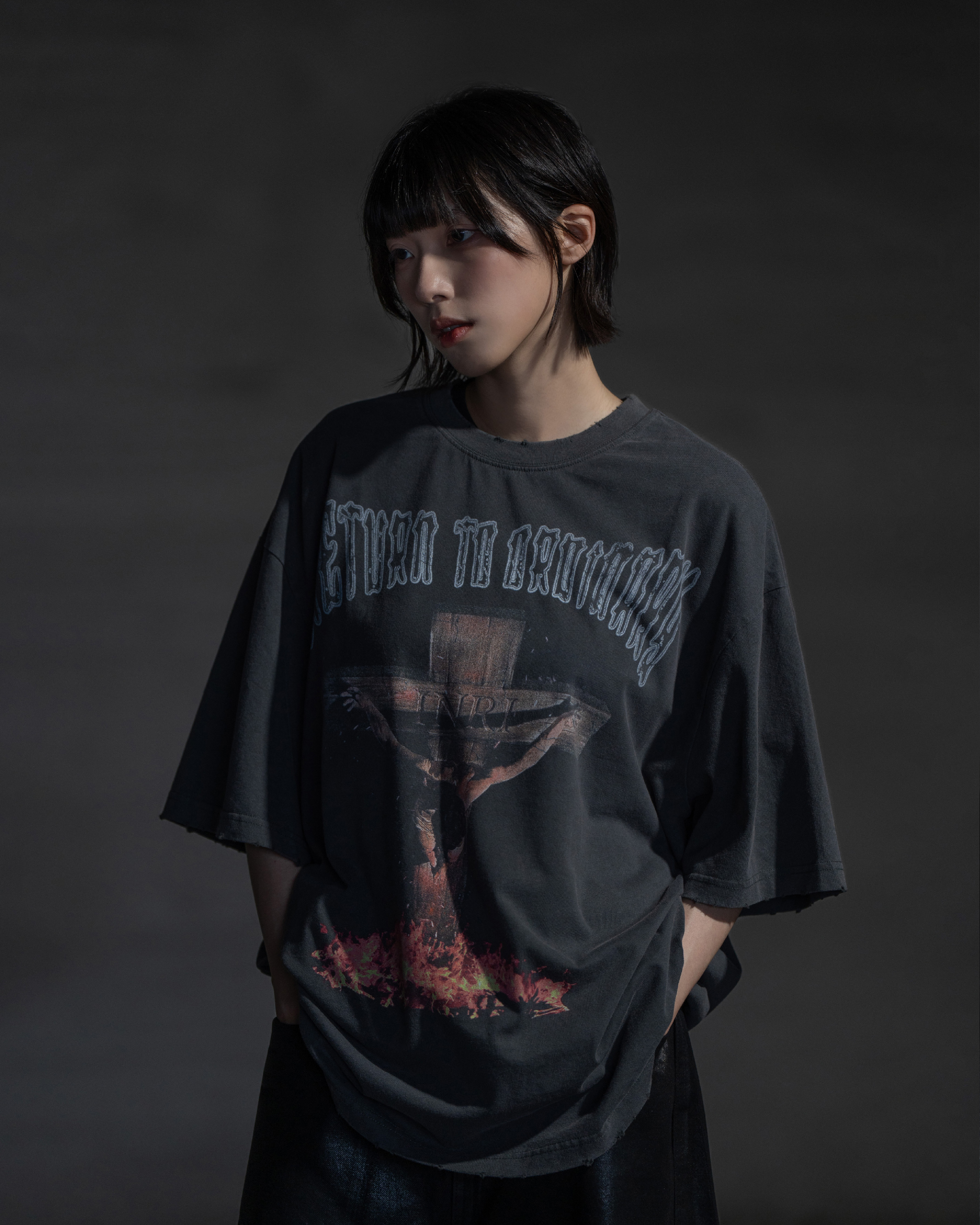 Ordinary 水洗破壞十字短Tee