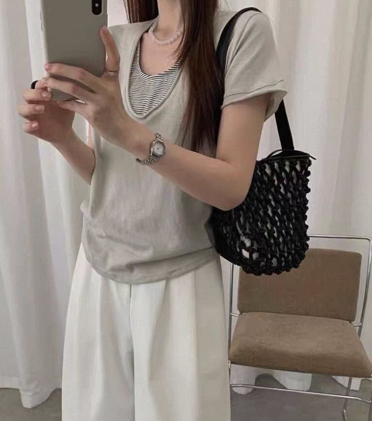 【慵懶拼接假2件造型上衣】（現貨）
