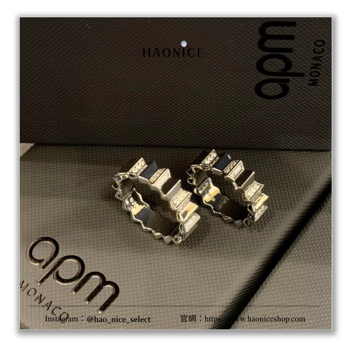 【HAO NICE】個性小物✨APM Monaco 棱形鋸齒設計 小鑽 合成立方氧化鋯 鍍銠 銀色 戒指 男女同款