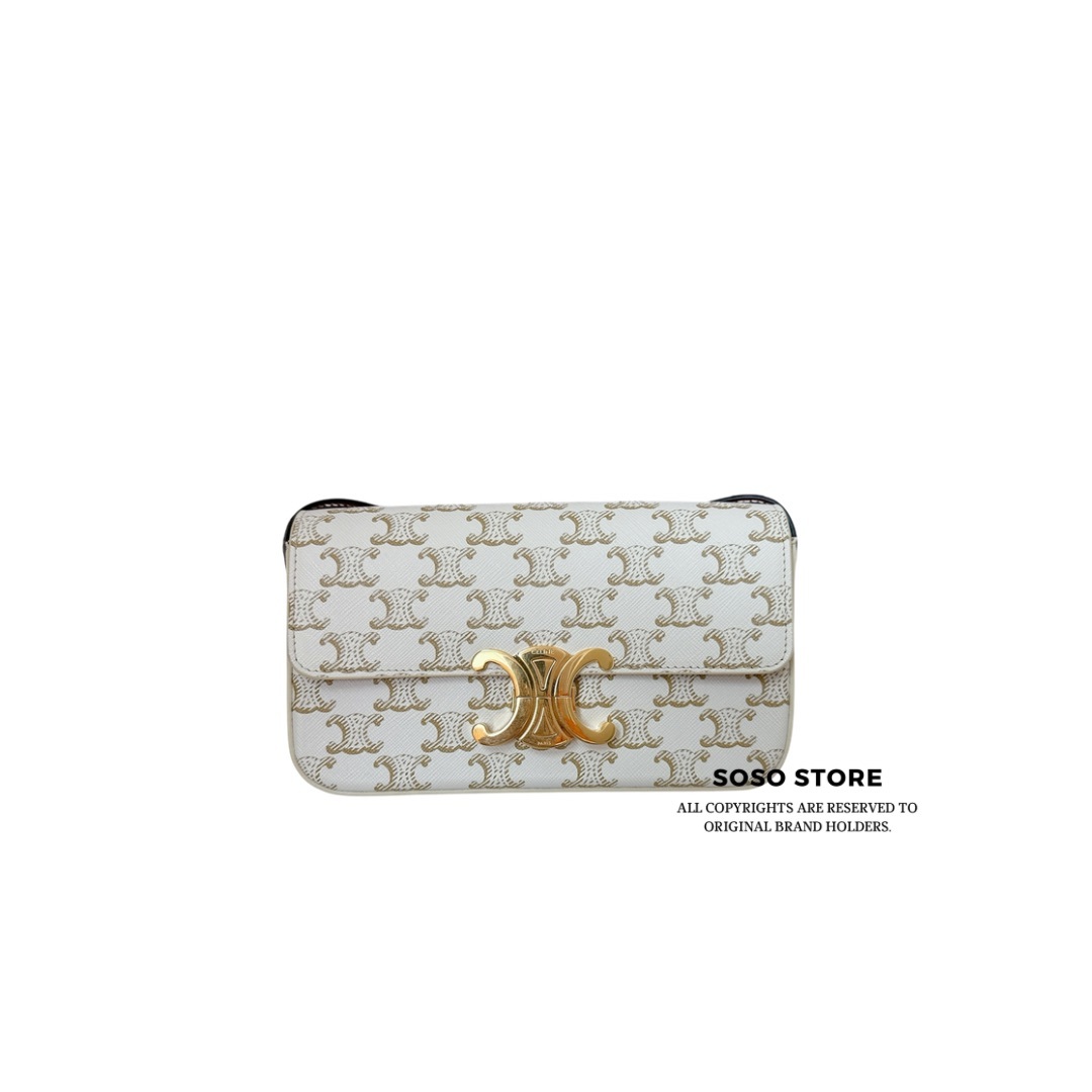Celine White Triomphe Canvas Claude - White / GHW