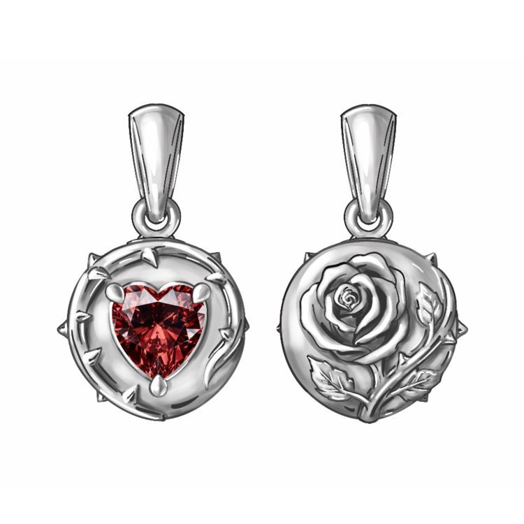 Dark Gothic Rose 14K Gold Garnet Pendant