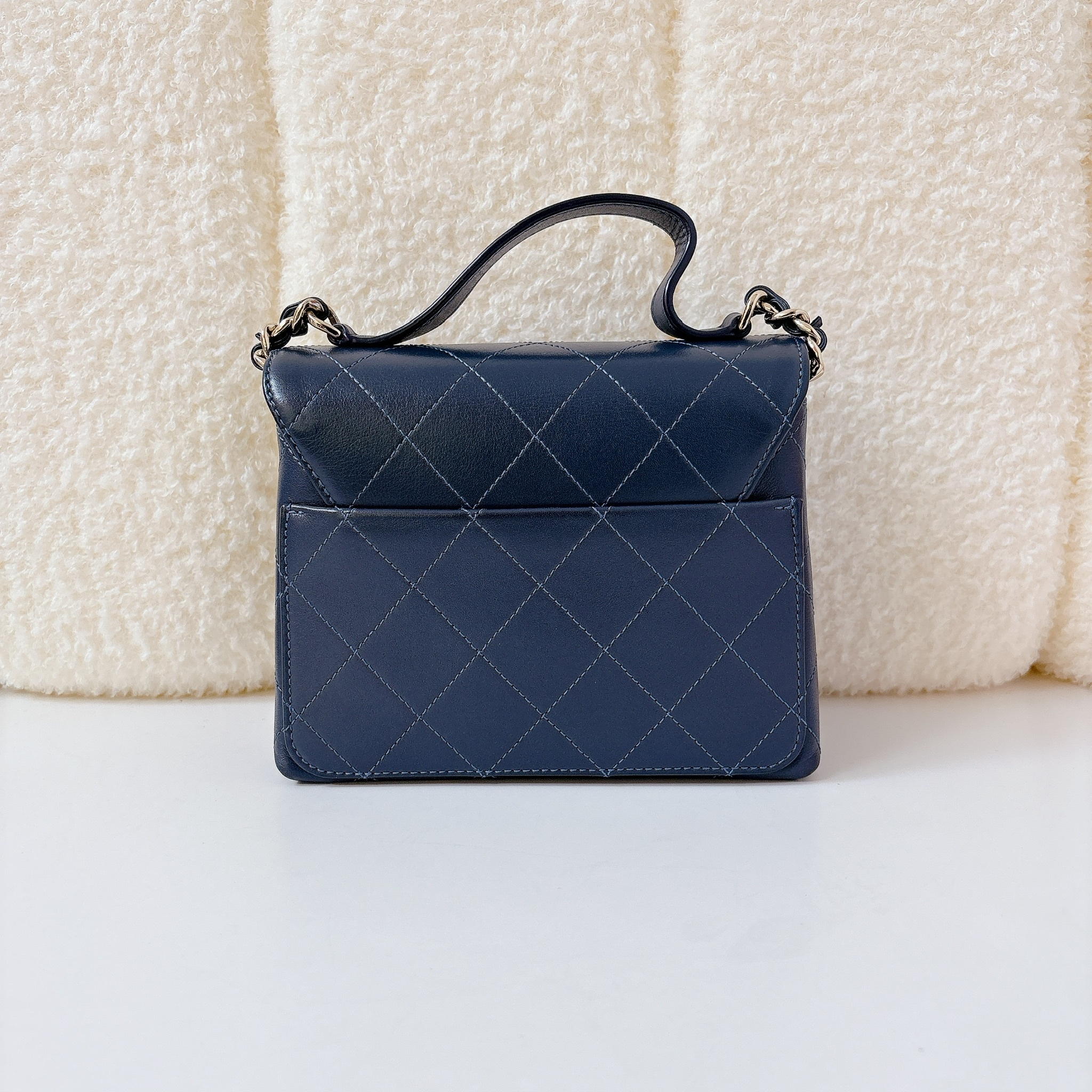 Chanel Top Handle Flap Bag - Navy Blue / GHW