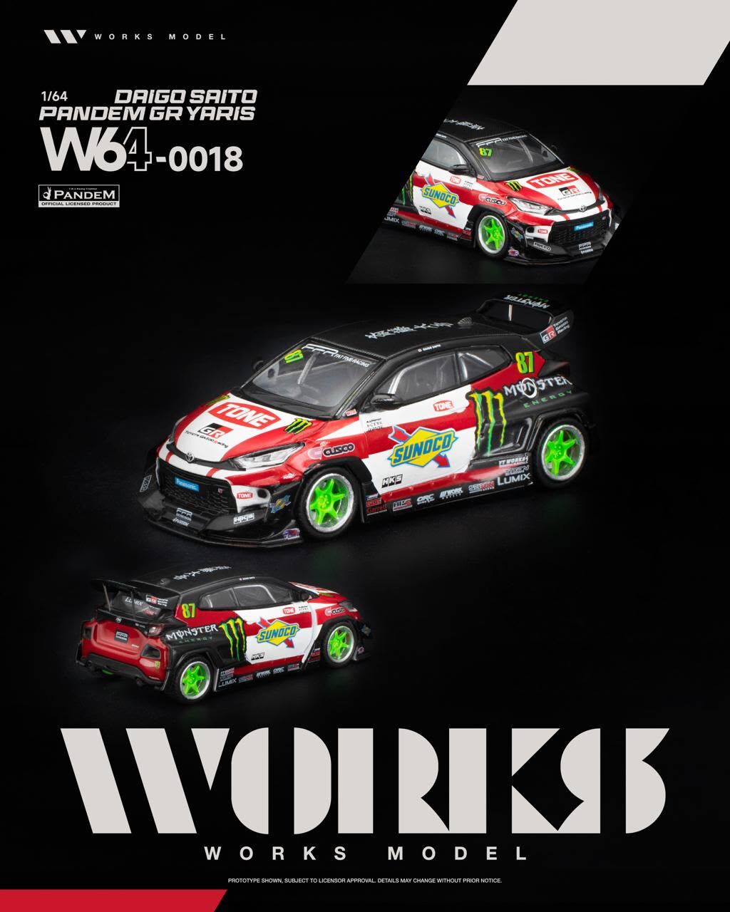 Pre Order - Works Model 1/64 PANDEM GR YARIS DAIGO SAITO W640018