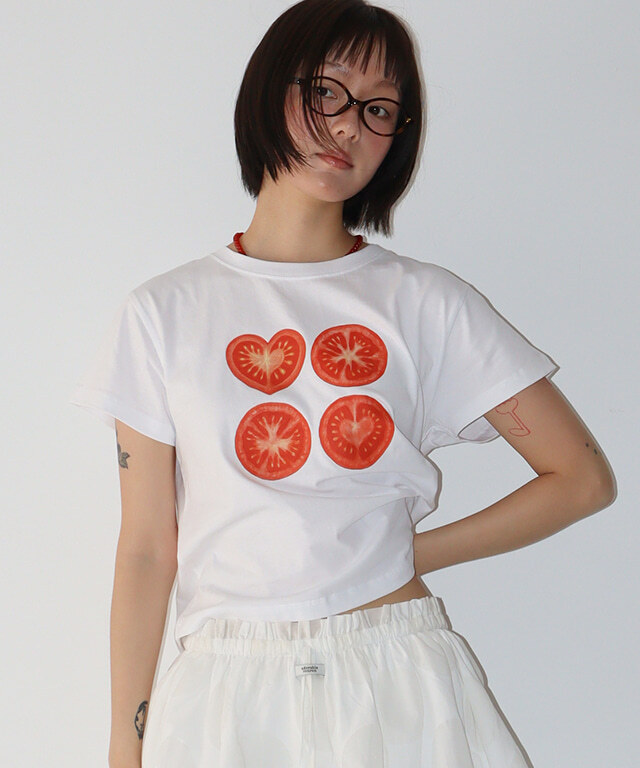RONRON - SLICED TOMATO CROP T SHIRT *WHITE* (RR25BST4305WH)