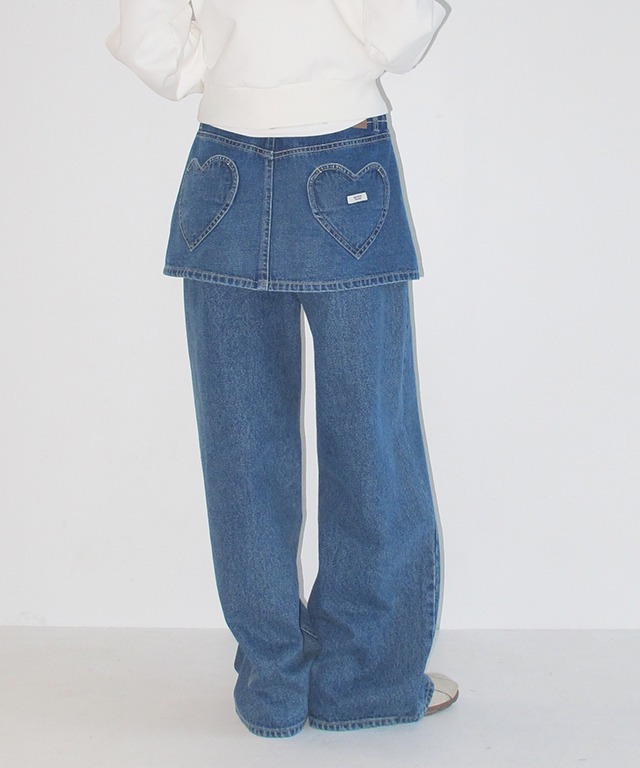 RONRON - HEART POCKET DENIM SKIRT LAYERED PANTS *3色* (RR25CPT4945)
