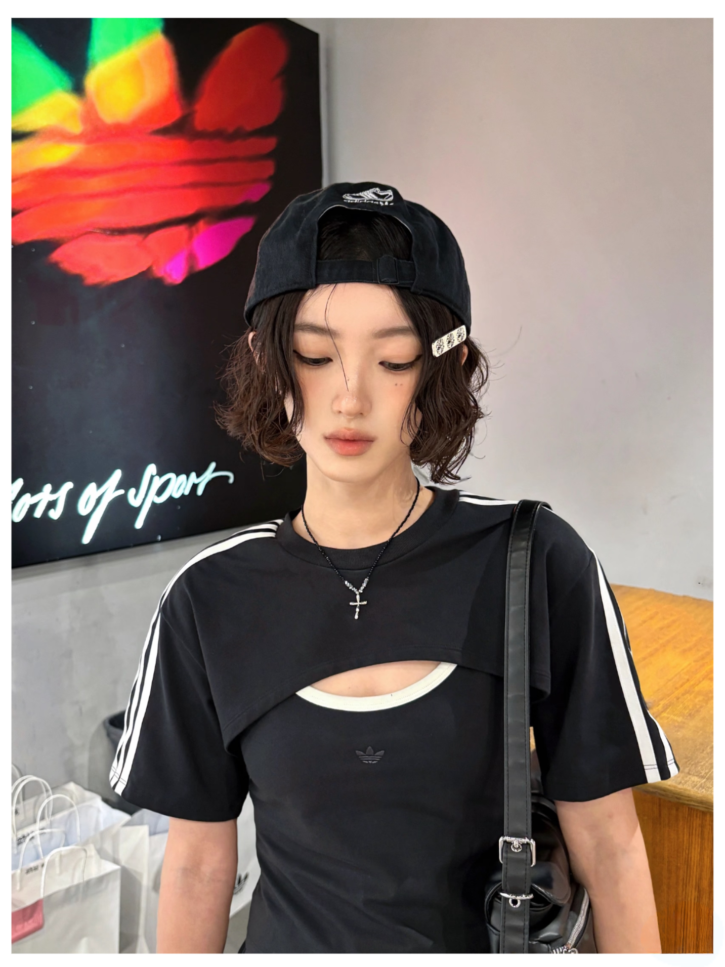 ADIDAS ORIGINALS Cali Tee Cutout 兩件式 短袖+背心 修身圓領款 短袖 女裝