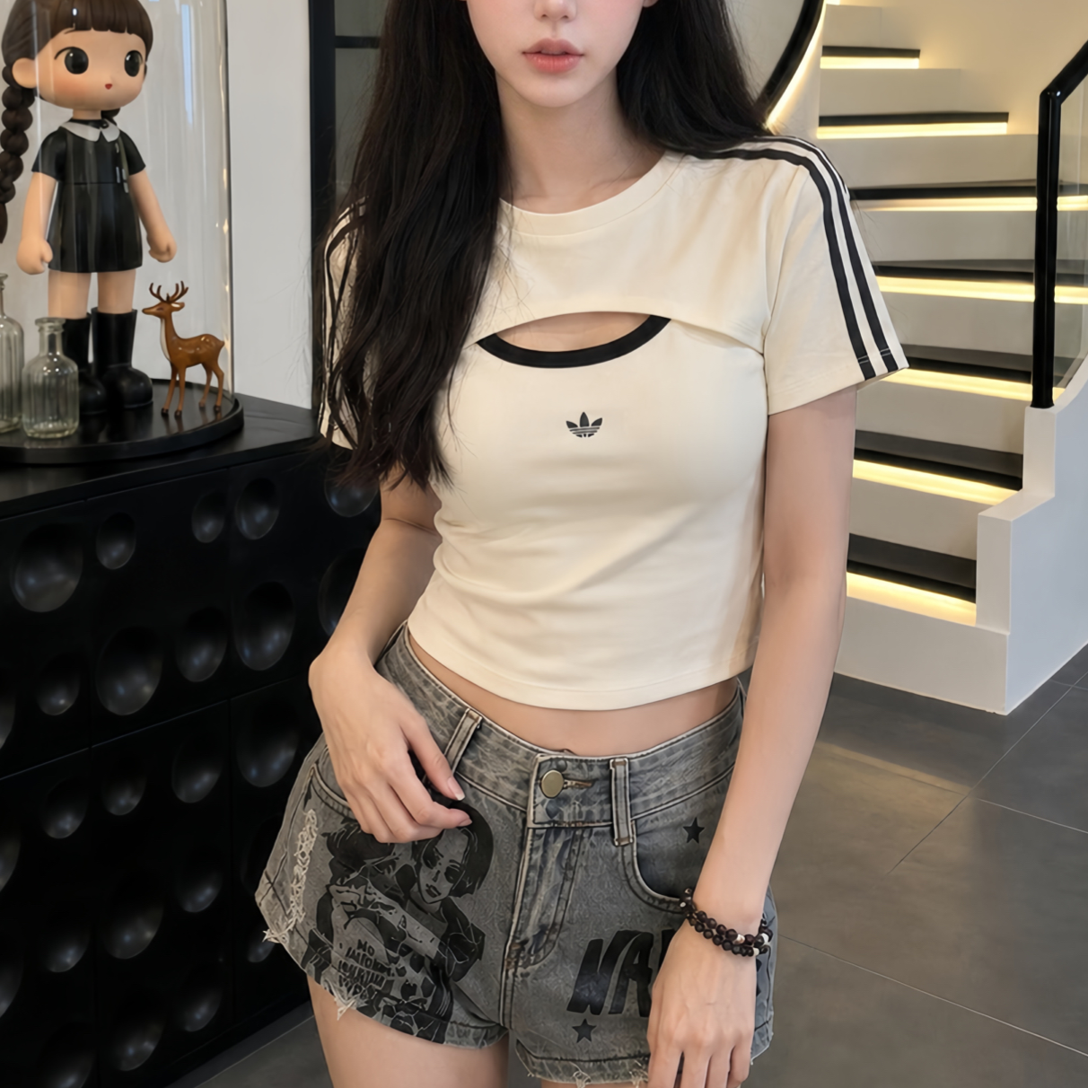 ADIDAS ORIGINALS Cali Tee Cutout 兩件式 短袖+背心 修身圓領款 短袖 女裝