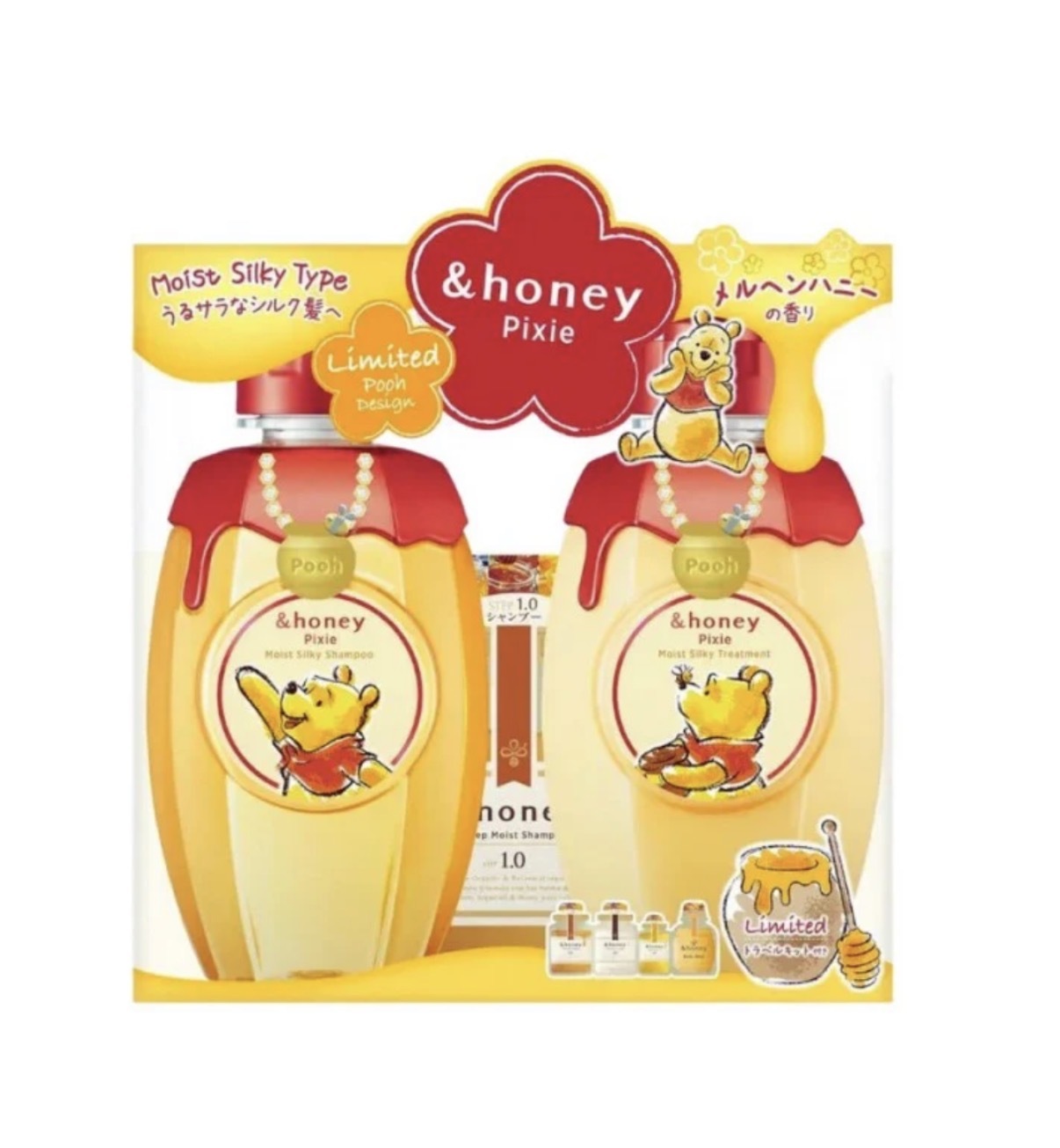 【數量限定】JP &honey Pixie x Pooh 高保濕柔順頭髮洗護套裝 童話蜂蜜香 7016 TK260718
